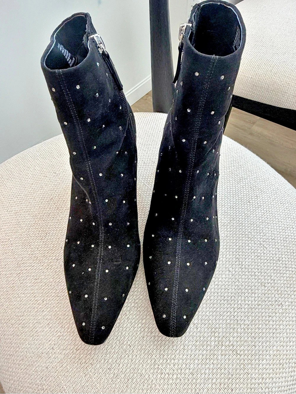 J.Crew CD258 Black Pointed-Toe rhinestone Heeled Boots US 9